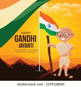 Flat happy gandhi jayanti national festival banner design template. 