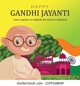 Flat happy gandhi jayanti national festival banner design template. 
