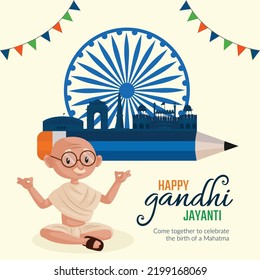 Flat happy gandhi jayanti national festival banner design template. 