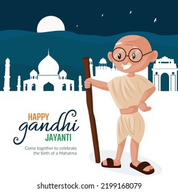 Flat happy gandhi jayanti national festival banner design template. 