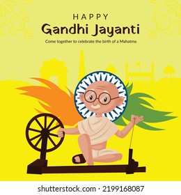 Flat happy gandhi jayanti national festival banner design template. 