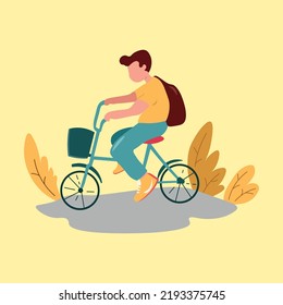 Flat Happy Go To School Ride Bicycle illustration 