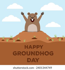 flat happy groundhog day illustration design vector