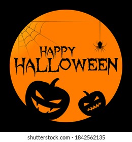 Flat Happy halloween frame yellow background with pumpkin