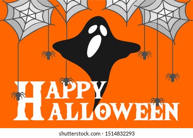 Flat Happy Halloween text vector vintage on a decorative background