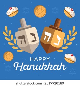 flat happy hanukkah jewish festival illustration design