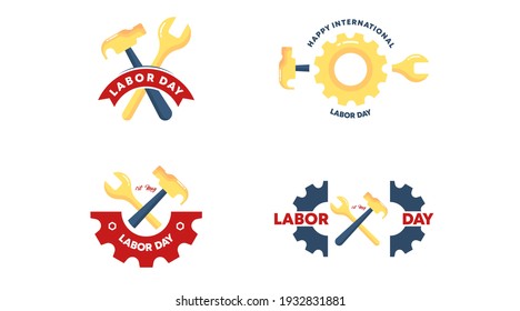 Flat happy labor day badge collection vector. 1st of may labour day background vector set.
