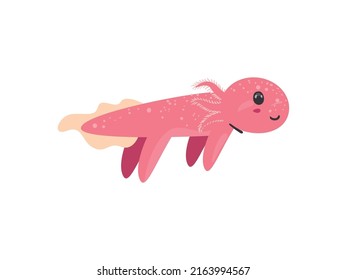 Flat Happy Pink Axolotl Over White