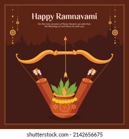 Flat Happy Ram Navami Indian festival banner design template.