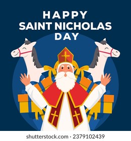 ilustración del día de santa feliz plana de nicholas con cajas de regalo y caballos