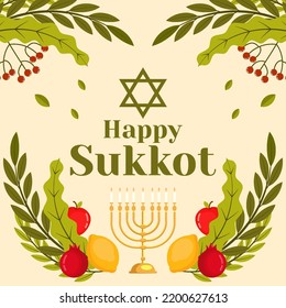 flat happy sukkot illustration design