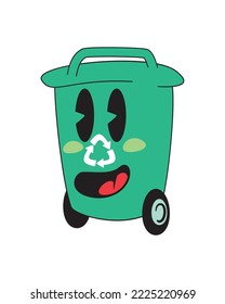 flat happy trash bin over white