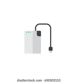 Flat Hard Drive Element. Vector Illustration Of Flat Storage Device Isolated On Clean Background. Can Be Used As Storage, Drive And Cable Symbols.