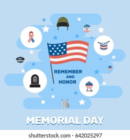 Flat Hat, Tomb, Decoration And Other Vector Elements. Set Of Memorial Flat Symbols Also Includes Awareness, Drum, Rip Objects.