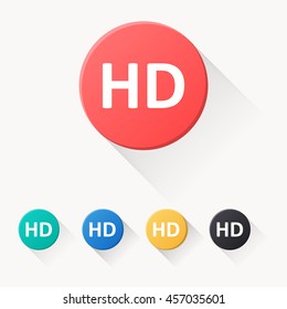 Flat HD Button isolated vector illustration