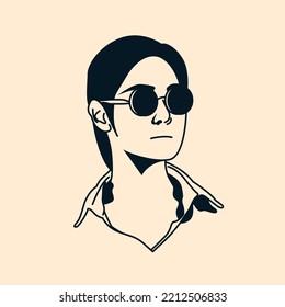 Flat Head icon character drawing. Minimalist flat vector illustration.