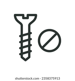 Flat head slotted screw isolated icon, fasteners vector icon with editable stroke
