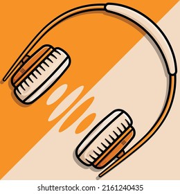 Flat headphone isolated on orange pink background vector image.