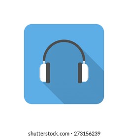Flat headphones icon with long shadow. Vector illustration