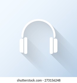 Flat headphones icon with long shadow. Vector illustration