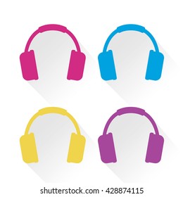 Flat Headphones Icons. EPS10