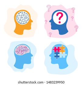 Flat heads with puzzle and question mark in it