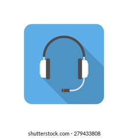 Flat headset icon with long shadow. Vector illustration