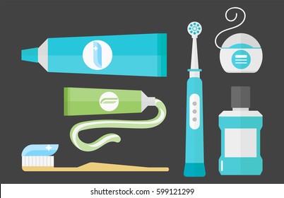 Flat health care dentist chemical color medical glue tool healthcare system concept and medicine toothpaste hygiene stomatology vector illustration.