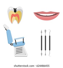 Flat health care dentist medical tools medicine instrument hygiene stomatology vector illustration.