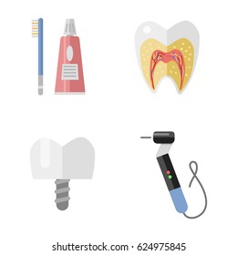 Flat health care dentist medical tools medicine instrument hygiene stomatology vector illustration.
