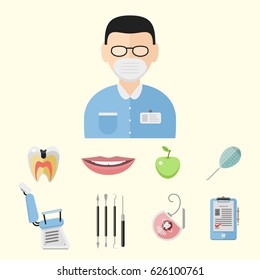 Flat health care dentist medical tools medicine instrument hygiene stomatology vector illustration.