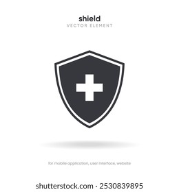 Flat health insurance icon set, medical health protection shield symbol with cross, healthcare medicine icon. Vector eps10