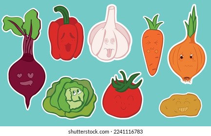 Vectores de dibujos animados de verduras salubres planas