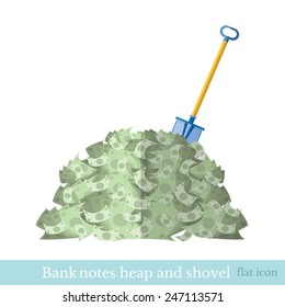 flat heap of bank note bill with shove