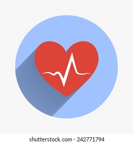 Flat heart applique background. Heart rate line