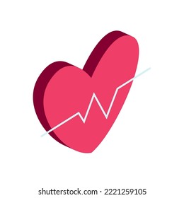 corazón plano con cardiograma sobre blanco