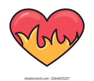 flat heart with flames over white