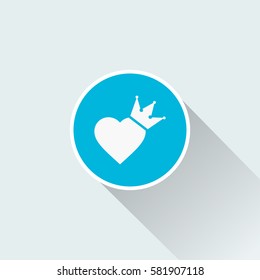 Flat heart icon with crown