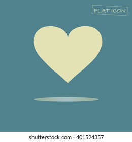 Flat heart icon. Light yellow heart on dark blue background. Icon vector