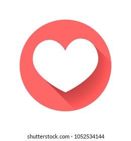 Flat heart icon with long shadow. Social media icon, emoji/reactions. Vector illustration, EPS10.