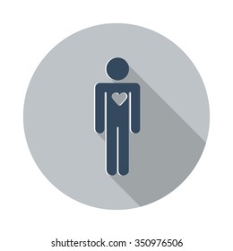 Flat Heart icon with long shadow on grey circle