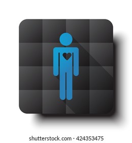 Flat Heart icon on black app button with drop shadow
