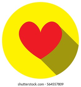 Flat  heart icon red on yellow background