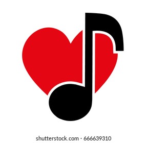 Flat heart icon symbol with music note.