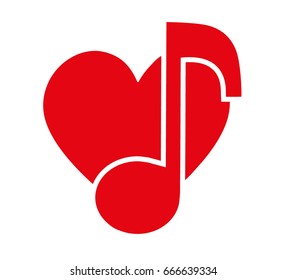 Flat heart icon symbol with music note.