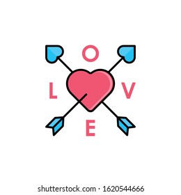 Flat Heart icon vector design template. Heart and Love icon, logo, symbol vector illustration isolated on white background. 