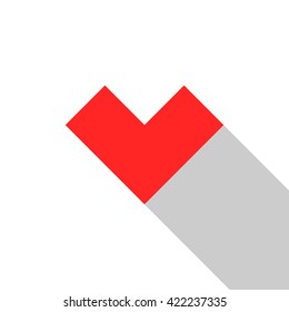 Flat Heart Illustration. Simple Geometric Pixel Art Heart With Long Shadow Isolated On White Background. Red Heart Icon For Web. 10 EPS Vector File