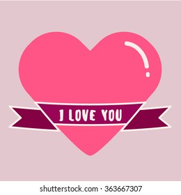 Flat heart with i love you phrase