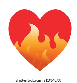 Flat heart on fire gradient emoji icon symbol vector art  isolated background.