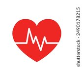 Flat Heart Rate Icon Symbol with Heart Shape Vector Illustration Isolated on Transparent Background